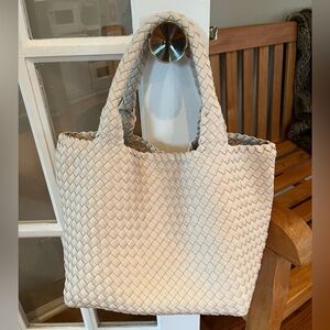 Neoprene woven cream crossbody tote